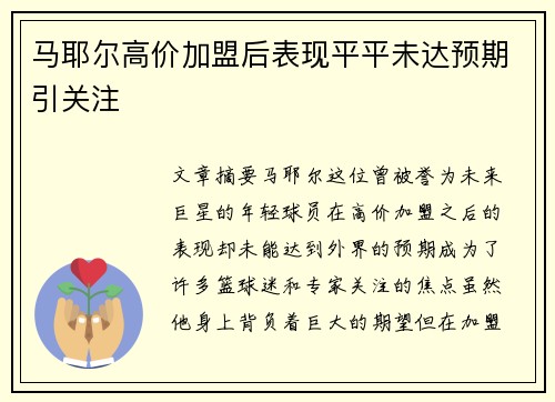 马耶尔高价加盟后表现平平未达预期引关注